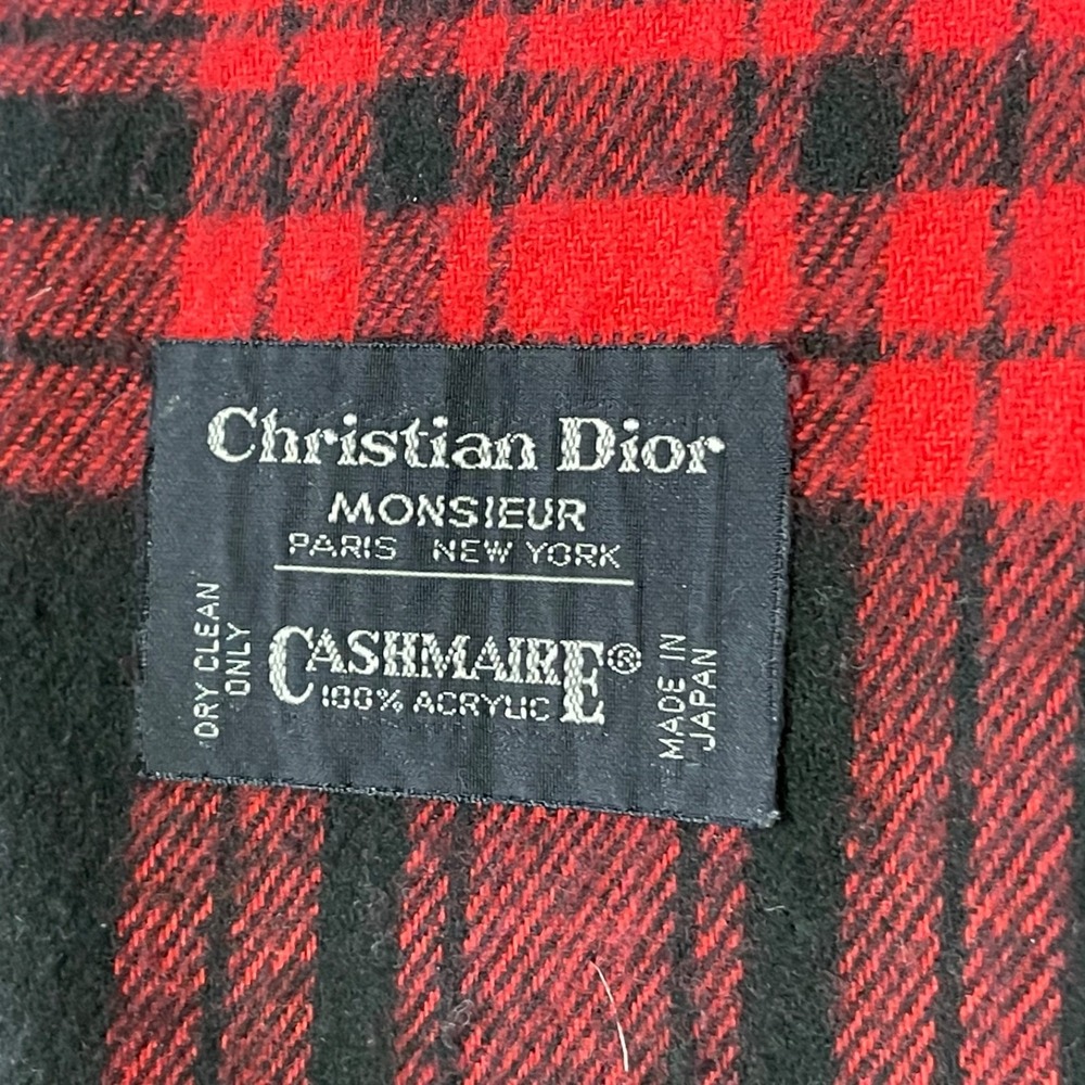 Vintage Christian Dior Cashmaire Red & Black 52x11 Plaid Scarf Unisex - Picture 2 of 6